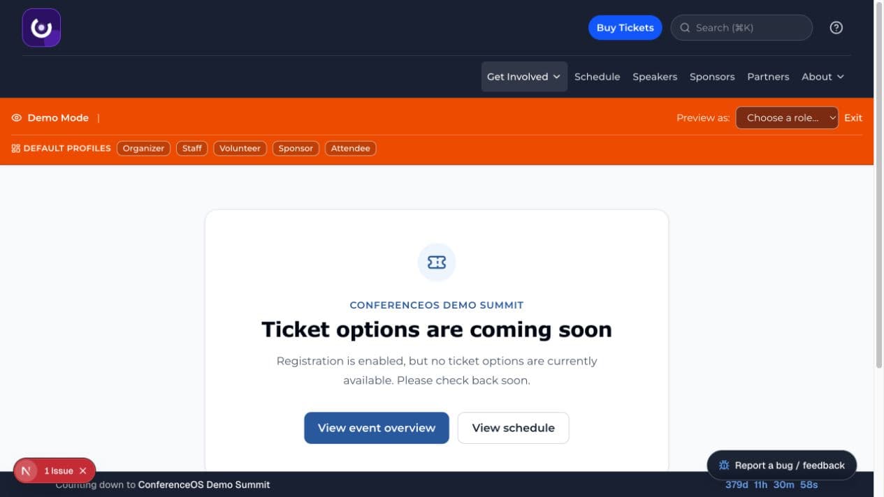ConferenceOS registration unavailable state