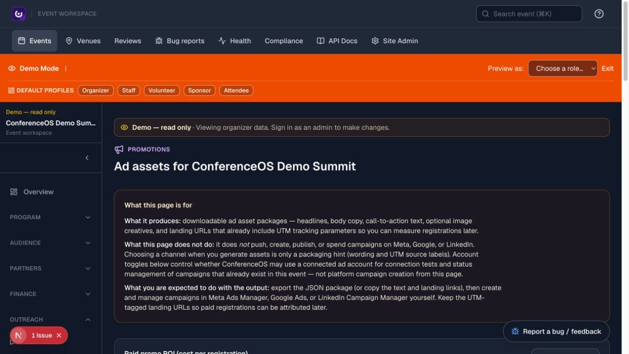 ConferenceOS promotion operations