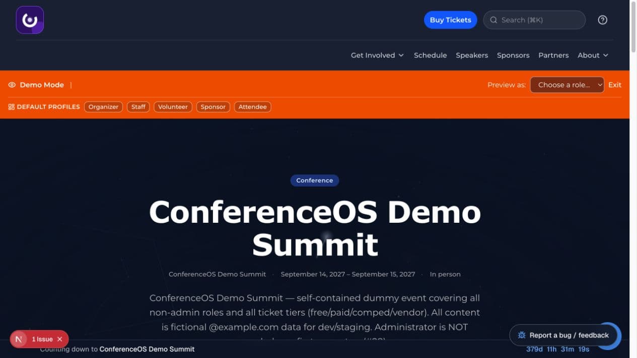 Published ConferenceOS event home