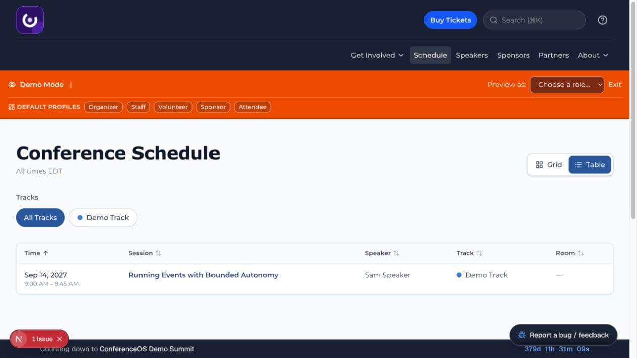 Published ConferenceOS schedule