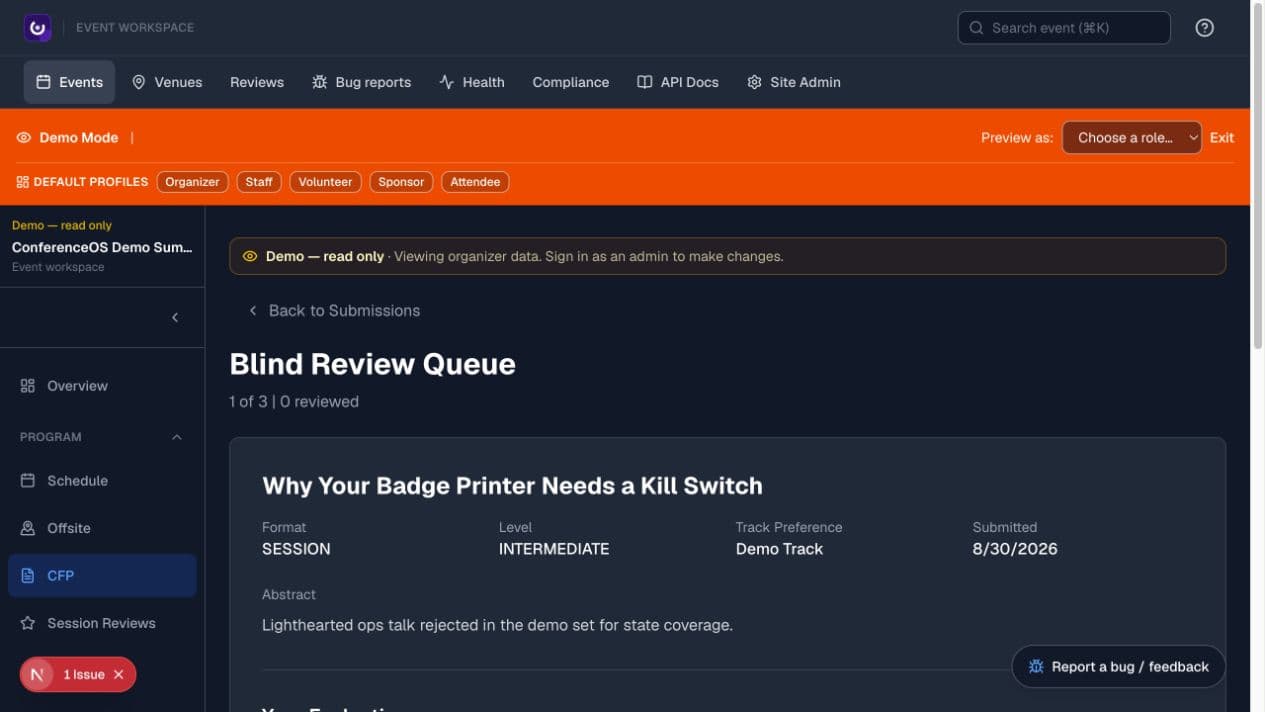 ConferenceOS blind review queue