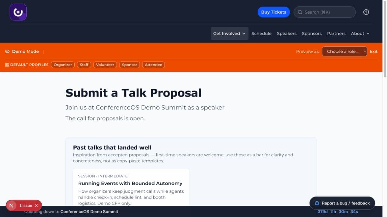 ConferenceOS public call for proposals